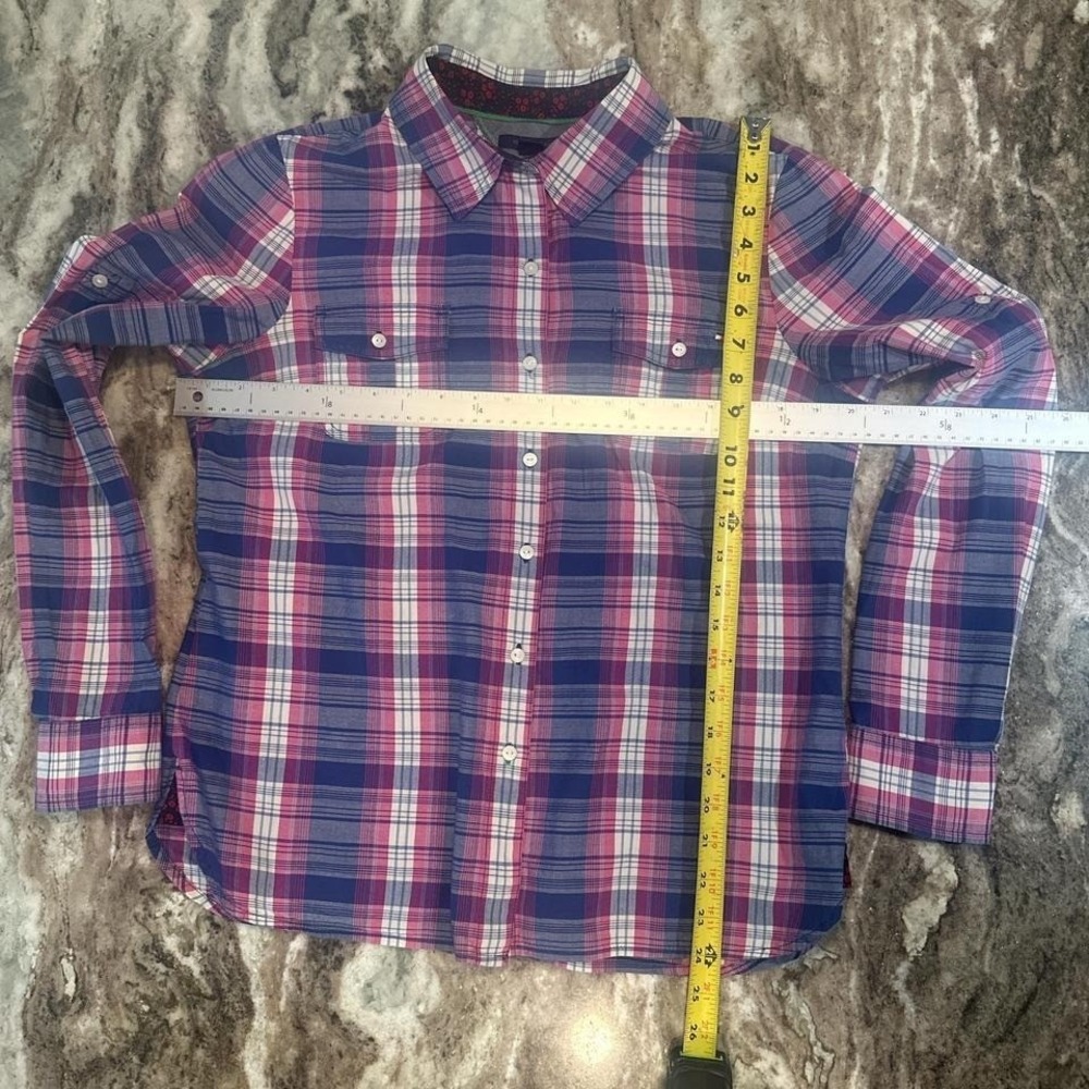 Tommy Hilfiger long-sleeve Pink and blue plaid button-up shirt LARGE Preppy Y2K - Picture 8 of 8